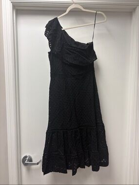 Banana Republic Black One-Shoulder Eyelet Ruffle Midi Dress